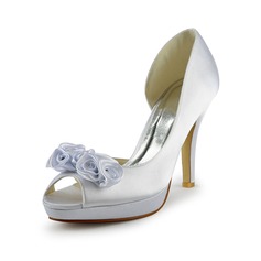 Satin Stöckel Absatz Peep Toe Plateauschuh Absatzschuhe Brautschuhe mit Satin Blume (047024521)