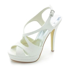 Satin Stiletto Heel Platform Slingbacks Pumps Sandals Wedding Shoes With Buckle (047017770)