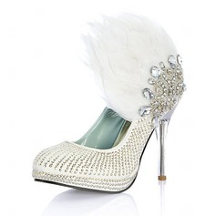 Leatherette Stiletto Heel Closed Toe Pumps Wedding Shoes With Beading Feather Rhinestone Sequin (047020109)