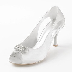 Satin Stiletto Heel Peep Toe Pumps Sandals Wedding Shoes With Rhinestone (047011841)