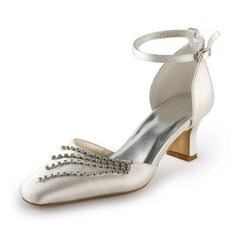 Satin Spool Heel Closed Toe Wedding Shoes With Buckle Rhinestone (047011839)