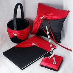 Elegant Wedding Collection Set In Bold Red And Black Satin (4 Pieces)(100017971)