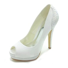 Satin Stiletto Heel Peep Toe Platform Pumps Wedding Shoes With Rhinestone (047018126)