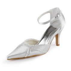 Satin Stiletto Heel Closed Toe Pumps Wedding Shoes With Buckle Rhinestone (047011864)