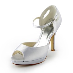 Satin Stöckel Absatz Peep Toe Plateauschuh Sandalen Brautschuhe mit Schnalle (047024531)