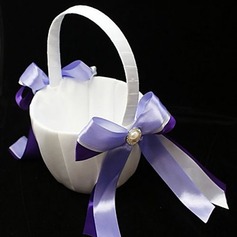 Flower Girl Basket With Double Ribbons And Faux Pearl(102018101)