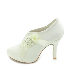 Satin Stiletto Heel Closed Toe Platform Pumps Boots Wedding Shoes With Beading Bowknot Imitation Pearl (047018124)