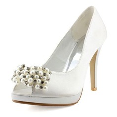 Satin Stiletto Heel Peep Toe Platform Pumps Wedding Shoes With Imitation Pearl Rhinestone (047005768)