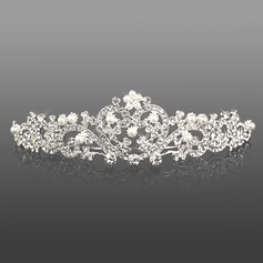Silver Alloy Rhinestone And Pearl Cutout Heart Bridal Tiara(042008193)