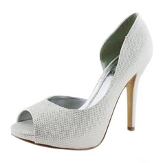 Leatherette Stiletto Heel Peep Toe Platform Pumps Wedding Shoes (047011885)
