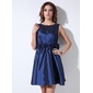 A-Line/Princess Strapless Scoop Neck Taffeta Bridesmaid Dress With Flower(s) (022017168)