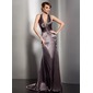 Sheath Halter Court Train Charmeuse Evening Dress With Ruffle Beading (017014538) Sheath Halter Court Train Charmeuse Evening Dress With Ruffle Beading (017014538)