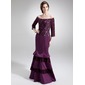 Mermaid Off-the-Shoulder Floor-Length Satin Lace Mother of the Bride Dress With Beading (008006094) Mermaid Off-the-Shoulder Floor-Length Satin Lace Mother of the Bride Dress With Beading (008006094)