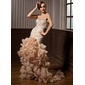 Mermaid Sweetheart Court Train Organza Satin Prom Dress With Beading (018021096)