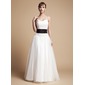 A-Line/Princess V-neck Floor-Length Taffeta Tulle Wedding Dress With Ruffle Lace Sashes Beadwork (002000131) A-Line/Princess V-neck Floor-Length Taffeta Tulle Wedding Dress With Ruffle Lace Sashes Beadwork (002000131)