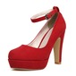 Velvet Chunky Heel Closed Toe Platform Pumps With Buckle (085024457)