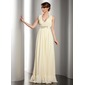 Sheath Halter V-neck Floor-Length Chiffon Holiday Dress With Ruffle Beading (020014532)