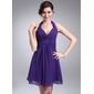 A-Line/Princess Halter Knee-Length Chiffon Bridesmaid Dress With Ruffle (007018653)