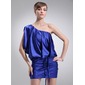 Sheath One-Shoulder Short/Mini Charmeuse Cocktail Dress With Ruffle (016008482)