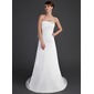 A-Line/Princess Strapless Sweep Train Chiffon Wedding Dress With Ruffle Beadwork Feather Appliques (002011443)
