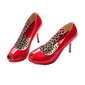 Patent Leather Stiletto Heel Peep Toe Pumps With Animal Print (085013619)