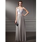 A-Line/Princess Scalloped Neck Floor-Length Chiffon Charmeuse Prom Dress With Ruffle (018004893)