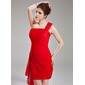 Sheath One-Shoulder Short/Mini Chiffon Cocktail Dress With Ruffle Beading (016021287)