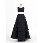 A-Line/Principessa Tondo Alla caviglia Chiffon Charmeuse Abito per damigelle junior con Sash Fiori (009022453)