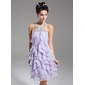 Sheath Halter Knee-Length Chiffon Homecoming Dress With Ruffle Beading (022015085)