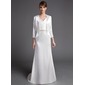 Sheath V-neck Sweep Train Charmeuse Mother of the Bride Dress With Ruffle Lace Beading (008006022)