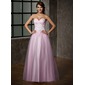 A-Line/Princess Sweetheart Floor-Length Satin Tulle Prom Dress With Lace (018005099)