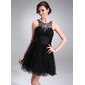 A-Line/Princess Scoop Neck Short/Mini Tulle Charmeuse Homecoming Dress With Ruffle Beading (022009613) A-Line/Princess Scoop Neck Short/Mini Tulle Charmeuse Homecoming Dress With Ruffle Beading (022009613)