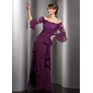 A-Line/Princess Off-the-Shoulder Floor-Length Chiffon Tulle Charmeuse Mother of the Bride Dress With Lace Beading Sequins (008005753)
