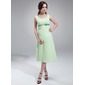 A-Line/Princess Scoop Neck Knee-Length Chiffon  Charmeuse Maternity Bridesmaid Dresses With Sash (045004418)