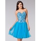 A-Line/Principessa Senza spalline Al ginocchio Raso Tulle Abito da riunione di scuola con Perline Paillettes (022020834)