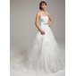 Ball-Gown Sweetheart Court Train Satin Tulle Wedding Dress With Lace Beadwork (002017538)