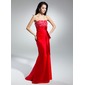 Sheath Strapless Sweep Train Taffeta Prom Dress With Embroidered Ruffle Beading Flower(s) (018014945)