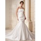 Mermaid Strapless Cathedral Train Satin Wedding Dress With Ruffle (002019527)