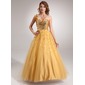 Ball-Gown One-Shoulder Floor-Length Tulle Sequined Prom Dress With Beading (018022508)