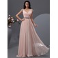 A-Line/Princess V-neck Floor-Length Chiffon Prom Dress With Ruffle Beading (018022748)