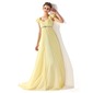Empire V-neck Sweep Train Chiffon Prom Dress With Ruffle Beading (018021122)