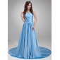 A-Line/Princess Strapless Chapel Train Taffeta Evening Dress With Ruffle (017020686)