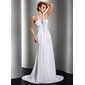 Sheath/Column Halter Court Train Chiffon Wedding Dress With Ruffle Lace Beadwork Sequins (002012134)
