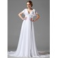 A-Line/Princess V-neck Court Train Chiffon Wedding Dress With Ruffle Lace Beadwork (002000687)