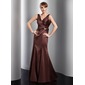 Mermaid V-neck Floor-Length Satin Evening Dress With Ruffle Crystal Brooch (017014758) Mermaid V-neck Floor-Length Satin Evening Dress With Ruffle Crystal Brooch (017014758)
