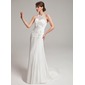 Sheath/Column Halter Watteau Train Chiffon Tulle Wedding Dress With Ruffle Lace Beadwork (002011453) Sheath/Column Halter Watteau Train Chiffon Tulle Wedding Dress With Ruffle Lace Beadwork (002011453)
