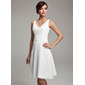 A-Line/Princess V-neck Knee-Length Chiffon Bridesmaid Dress With Ruffle Beading (007001083)