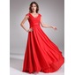 A-Line/Princess V-neck Sweep Train Chiffon Tulle Bridesmaid Dress With Ruffle (007016838)