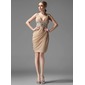 Sheath V-neck Knee-Length Chiffon Cocktail Dress With Ruffle Beading (016002945)