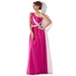A-linje One-Shoulder Gulvlang Chiffon Aftenkjoler med Flæsekanter Perlebesat Palliet-belagt (017005592)